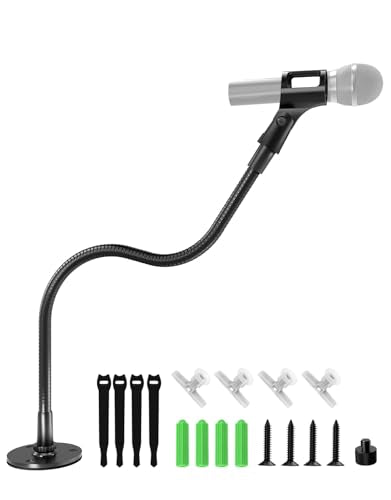 19-inch Gooseneck Microphone Holder Stand, Desktop & Wall Mounted, Heavy Duty Flexible Microphone Arm Stand with Flange Mount Base, Ideal for Podium, Studio, Lecture, Podcast, Gaming, Streaming - size: 19 Inch + Flange Mount