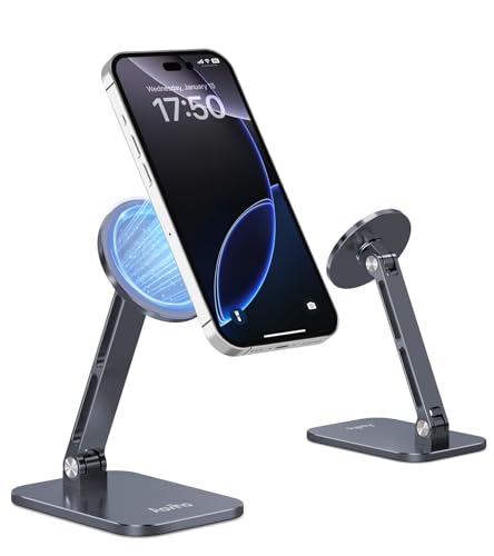 Aoviho Magnetic Phone Stand for MagSafe Adjustable - Aluminum Portable Phone Holder for Desk with 360° Rotating Head Compatible with iPhone 16/15/14/13/12 Pro Max and Magnetic Phone Case, Grey - color: Grey