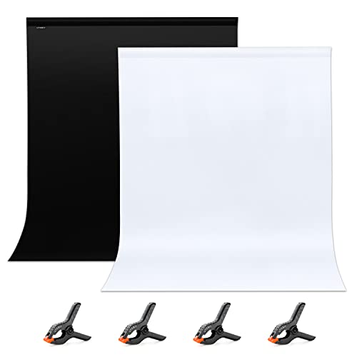 UTEBIT 5x6.5ft White Black Backdrop with 4 Spring Clamps (Without Stand) | 2-in-1 Collapsible Black White Screen Backdrop Revisible for Photography Photoshoot Portraits Party Video Studio - size: 5 * 6.5FT