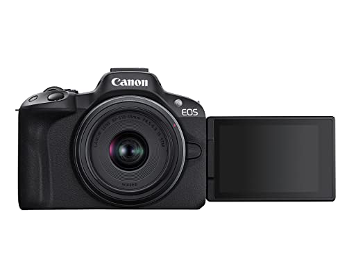 Canon EOS R50 Mirrorless Camera with RF-S18-45mm F4.5-6.3 is STM & RF-S55-210mm F5-7.1 is STM Lenses, 24.2 Megapixel CMOS (APS-C) Sensor, 4K Video, Content Creator Vlogging Camera, RF Mount, Black | Verified Kit Includes Canon Eos R50 Body with Rf-S18-45m