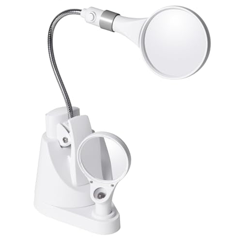 OttLite LED Clip and Freestanding Magnifier Lamp, White | 3x and 6x Interchangeable Magnifiers | Adjustable Gooseneck 2.75"-16.625" | Battery-Powered