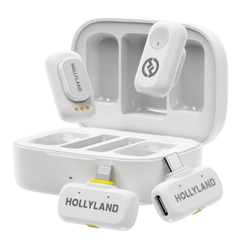 Hollyland Lark A1 Wireless Mini Microphone for iPhone & Android, 48kHz/24-bit, 3-Level Intelligent Noise Cancel, Microphone for YouTube, Podcast, Vlogging (White, 2TX + 2RX + Charging Case) - color: White, size: Combo (USB-C RX + Lightning RX + Charging C