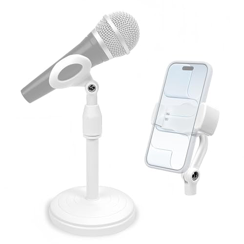 Musiin Microphone Stand, Desktop Mic Stand with Phone Holder Replacement Head, Adjustable Height, Suitable for Studio, Live Streaming, Podcast, and Online Meetings