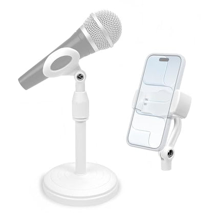 Musiin Microphone Stand, Desktop Mic Stand with Phone Holder Replacement Head, Adjustable Height, Suitable for Studio, Live Streaming, Podcast, and Online Meetings