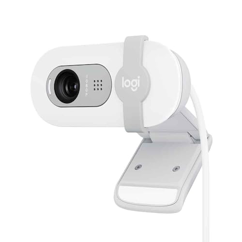 Logitech Brio 100 Full HD Webcam with Built-in Microphone, Privacy Protection, Auto Light Correction and USB-A Connection - White