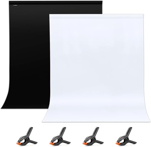 UTEBIT Black White Backdrop, 5x6.5ft Photo Backdrop Curtain with 4 Clamps for Photoshoot, Pure Photographic Studio Backgrounds, Thick Polyester Fabric Photography for Party Portraits Video Recording