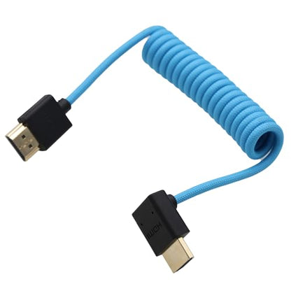 90-Degree HDMI 8K 4K 50p Cable for ATOMOS Ninja V Shinobi, Sony FX9 FX30, Nikon Z6iii Z8 Z9, Fujifilm GFX100II X-H2S, Teradek Hollyland Mars 400, PC TV PS5 Xbox, Braided Coiled - color: Blue, size: Down Angled to Straight