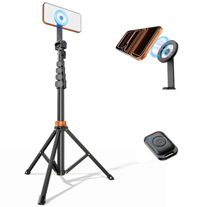 VIMOSE 66" Magnetic Phone Tripod, Tripod for iPhone with Remote & Strong Magnetic Holder for Magsafe, Stable Cell Phone Tripod for Video Recording