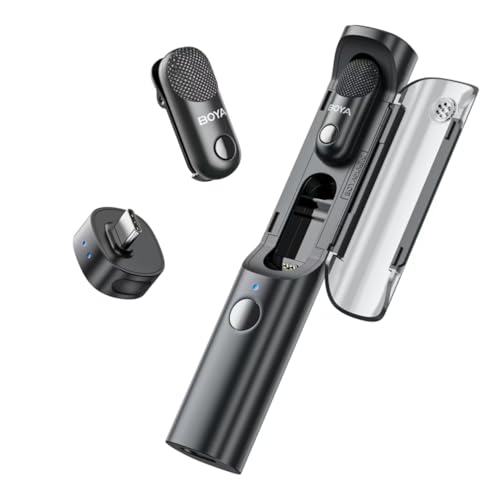 BOYA Magic Wireless Mini Microphones for iPhone 15-16/Android, 4 Form-in-1 Mic, 7g Lightweight, AI Noise Reduction, 48kHz/24bit, APP Control, 328ft Range, Microphone for Recording (Stand not included) - size: Type-C