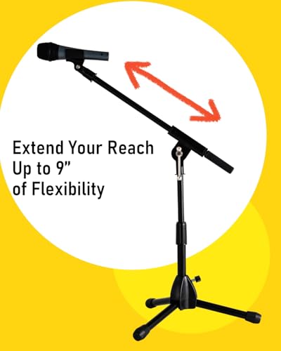 Stage Rocker Foldable Tripod Low-Profile Mic Boom Stand, 2 Pack - Height Extending from 9.6'' to 16.9'', w/Adjustable Telescoping Arm Up to 9'', Lightweight, Black, Powered by Hamilton(SR610121B-2PK) - size: 2 Pack