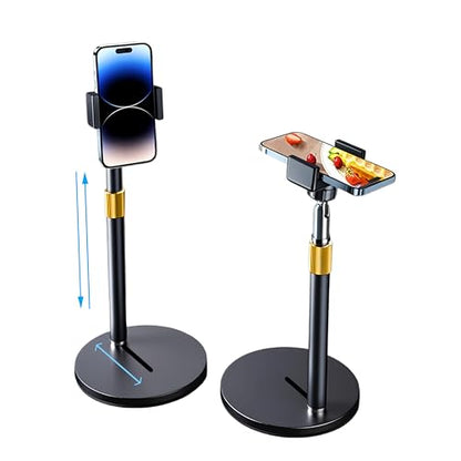 Phone Stand for Desk, Adjustable Height 9.8"-20", Full Metal Weighted Base, Small Tripod for iPhone Android with Case, Compatible with 4-7" Phones for Recording Video Call, Desk Phone Holder