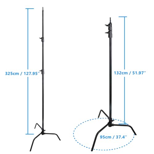 Kupo 40" C-Stand Sliding Leg Professional Grip Stand for Photography and Video Lighting, with Adjustable Uneven Terrain Leveling Leg, Heavy-Duty Steel Risers, Black (KS703611) - color: Black, style: 40" Sliding Leg