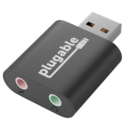 Plugable USB Audio Adapter Adds 3.5mm Speaker and Microphone Ports Because Your Laptop or PC Lacks an Audio Jack; Compact External Sound Card Replacement, Plug-and-Play for Windows, Mac, Linux