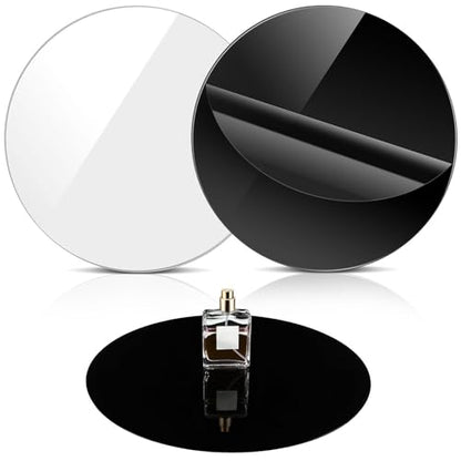 Yookeer 2 Pcs 12 Inch Acrylic Reflective Display Table Riser White & Black Round Background Boards Backdrops for Professional Product Photography Display and Table Top Photography Shooting