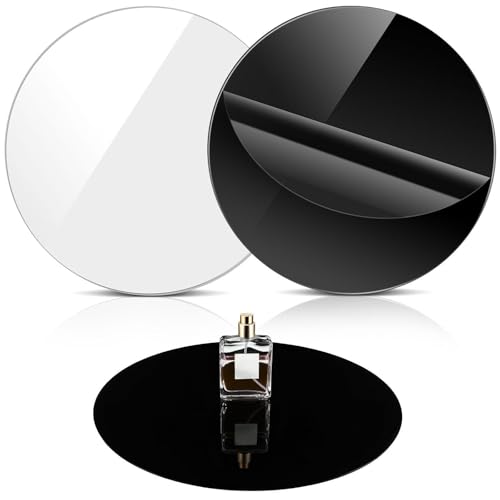 Yookeer 2 Pcs 12 Inch Acrylic Reflective Display Table Riser White & Black Round Background Boards Backdrops for Professional Product Photography Display and Table Top Photography Shooting