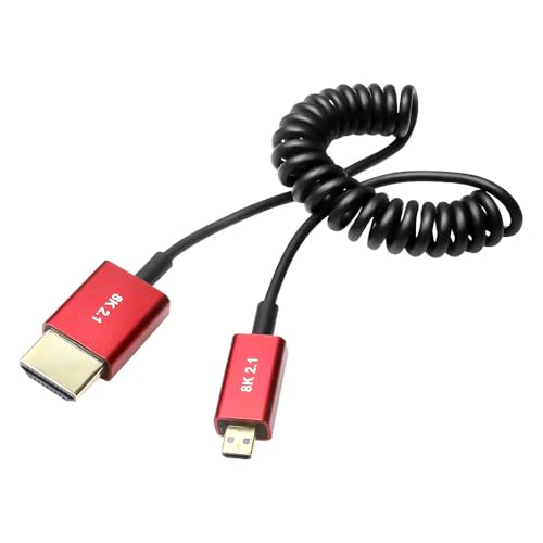 Alvin's Cables 8K 2.1 Micro HDMI to HDMI Ultra-Thin Coiled Cable for Atomos Ninja V, 8K@60Hz 4K@120Hz High-Speed HDMI Cable for Sony A7RIII A7II A7M3, for Canon R5 M6, for FUJIFILM X-T4 X-T3 - size: 2.6ft, style: Straight micro HDMI Coiled