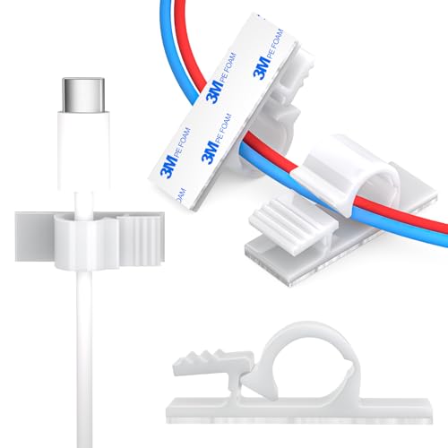 XHF 100pcs Adhesive Cable Wire Clips white, Outdoor Cable Management Wire Organizer Cord Holder for Under Desk, Car, Wall, TV PC Ethernet Cable - color: White, size: 1 cords slots-100pcs