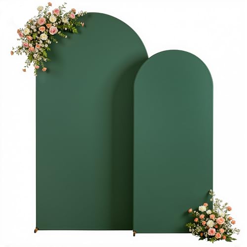 Dark Green Arch Backdrop Cover for Wedding, 7.2FT 6FT Set of 2 Stretchy Spandex Fitted Arch Stand Cover for Baby Shower, Birthday Party Decor, Chiara Backdrop Cover with Double-Sided Design - color: Dark Green