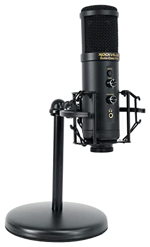 Rockville Solo-Cast Pro 24-bit 192kHz USB Condenser Microphone, Zero-Latency Monitoring, Gain Control, Mute Button, for Podcasting and Streaming