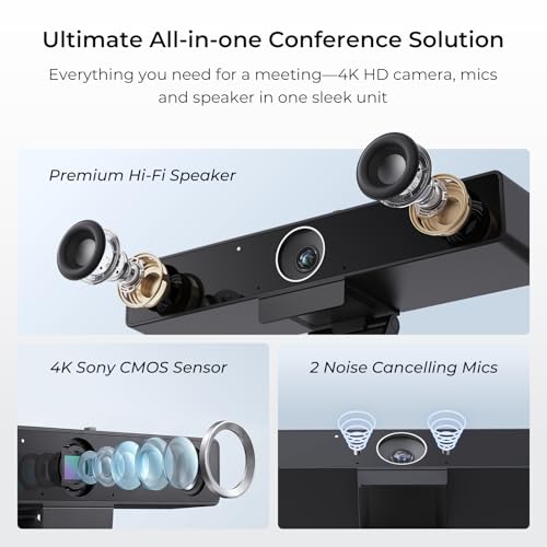 NEARITY V30S 4K Video Conference Camera with Microphone, 120° FOV/3X Digital Zoom, All in One Conference Room Webcam, Dual Mics, Video Conferencing System for Business Meetings/Smartboard