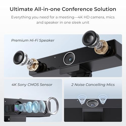 NEARITY V30S 4K Video Conference Camera with Microphone, 120° FOV/3X Digital Zoom, All in One Conference Room Webcam, Dual Mics, Video Conferencing System for Business Meetings/Smartboard