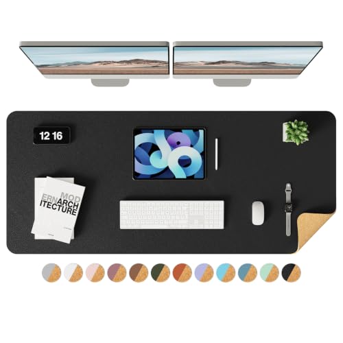 YSAGi Double-Sided Desk Pad, Leather Desk Mat, Eco Cork Desk Pad Protector, Large Mouse Pad for Desk, Waterproof Desk Blotter Pad, Desk Writing Pad for Office Work/Home (Black+Cork, 47.2" x 17") - color: Black+cork, size: 47.2" x 17"