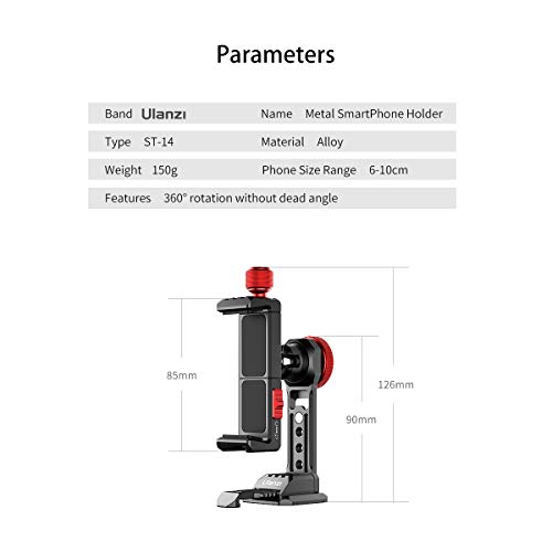 Cell Phone Tripod Mount, ULANZI ST-14 Smartphone Tripod Mount Adapter Aluminum with Cold Shoe, 360° Cell Phone Stand Holder Clamp for iPhone17 16 15 14 13 12 11 Max Pro iPhone X XR Xs 6 7 Plus