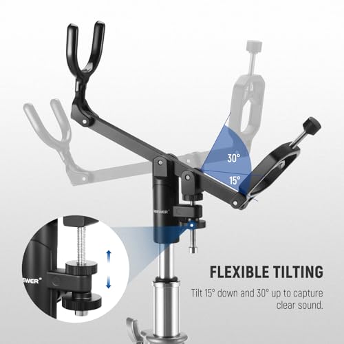 NEEWER Mic Boom Pole Support Holder with 5/8" Stud for Light Stand Boom Arm C Stand, Metal Nonslip DSLR Video Microphone Shotgun Mount Adapter, -15°/+30° Tilt, Max Load: 17.6lb/8kg, CM-NA-2 - style: CM-NA-2
