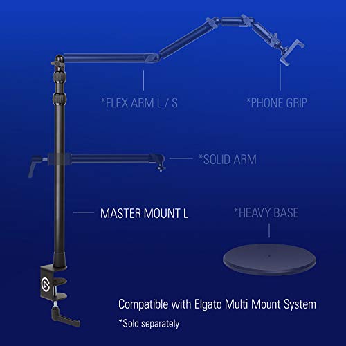 Elgato Master Mount L, Extendable Desk Clamp Pole | Extends 55cm to 125cm, 1/4-inch thread, Steel ball head, Rubber twist locks, Core of Multi Mount rigging system - style: Master Mount