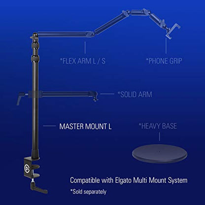 Elgato Master Mount L, Extendable Desk Clamp Pole | Extends 55cm to 125cm, 1/4-inch thread, Steel ball head, Rubber twist locks, Core of Multi Mount rigging system - style: Master Mount