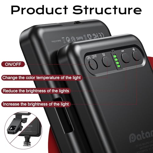 Rechargeable Soft Selfie Light for Phone, Camera, Laptop, 4-14H Battery Portable LED Light for Pictures, Phone Light Clip for Selfie, Vlog, TikTok, Makeup, Video Conference Black