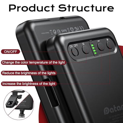 Rechargeable Soft Selfie Light for Phone, Camera, Laptop, 4-14H Battery Portable LED Light for Pictures, Phone Light Clip for Selfie, Vlog, TikTok, Makeup, Video Conference Black
