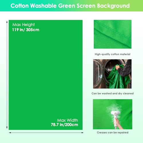 Green Screen Backdrop Kit, 10 x 6.5 Ft Portable Green Screen with T-Shaped Stand, Carrying Bag, 5 Clamps, Photography Greenscreen Background Kit for Streaming, Gaming, Zoom - size: 10 x 6.5 ft