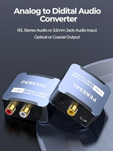 Analog to Digital Audio Converter 3.5mm to SPDIF/Coaxial with Optical Cable RCA to Optical for Laptops Desktop Computers to Soundbar ＆ Amplifiers