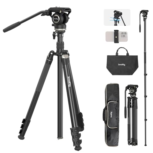 SmallRig CT210 Video Tripod, 75" Video Camera Tripod Monopod with +/-15° Leveling Base Fluid Head, Professional Camera Tripod Compatible with Video Camera, DSLR, Camcorder-4475