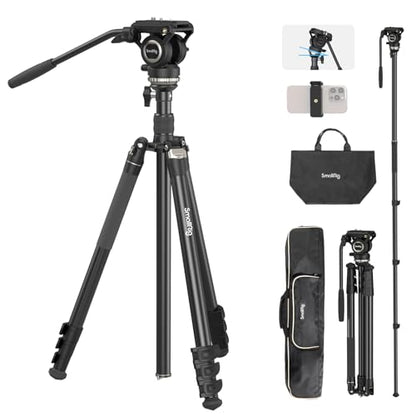 SmallRig CT210 Video Tripod, 75" Video Camera Tripod Monopod with +/-15° Leveling Base Fluid Head, Professional Camera Tripod Compatible with Video Camera, DSLR, Camcorder-4475