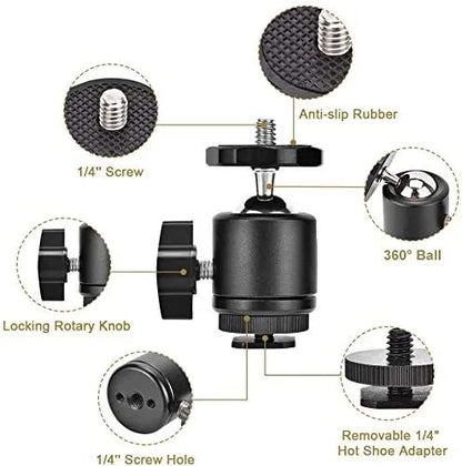 UTEBIT 2 Pack Mini Tripod Ball Head with 1/4" Camera Hot Shoe Mount, Black | 360° Vertical Pan 90° Camera Mount Adapter Photograph Attachment Accessories for Action Cameras Cam Light Microphone - size: 20mm ball head