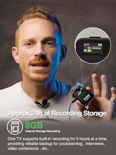 SYNCO Wireless Lavalier Microphone 2.4G Lav Mic with Charging Case 656FT 8H for Online Class Live Streaming YouTube for Camera Smartphone Tablet (1TX+1RX(with Display+8GB) - style: 1TX+1RX(with Display）+8GB