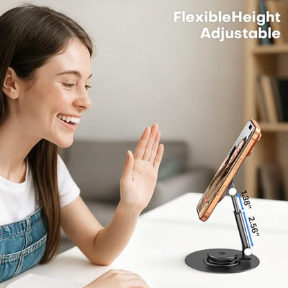 OMOTON MS05 360° Rotating Magnetic Phone Stand for MagSafe, [Height Adjustable] Foldable Cell Phone Stand for Desk, Office Desk Accessories Gift for iPhone 17/16/15 Pro Max Air for PC Gaming Women Men