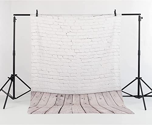 Allenjoy Fabric 5x7FT White Brick Wall with Wooden Floor Photography Backdrop Photo Background Prop for Newborn Baby Photoshoot Photographer - size: 5 x 7 ft