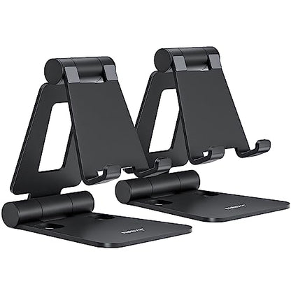 Nulaxy 2 Pack Dual Folding Cell Phone Stand, Fully Adjustable Foldable Desktop Phone Holder Cradle Dock Compatible with iPhone 17 16 15 14 13 12 Pro Max Xs Xr X 8, All Phones, Black - color: C-Black