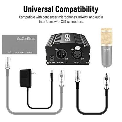 Neewer 1-Channel 48V Phantom Power Supply with Adapter, BONUS+XLR 3 Pin Microphone Cable for Any Condenser Microphone Music Recording Equipment (8 feet) - style: NW-100