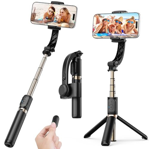 Gimbal Stabilizer for Smartphone, 1-Axis Auto Balance Handheld Gimbal, 360° Rotating Extendable Selfie Stick Tripod, Wireless Remote Control for iPhone Android Travel Vlogging TikTok YouTube