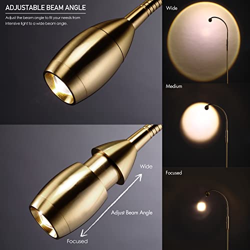 O’Bright Ray – Adjustable LED Beam Floor Lamp, Dimmable and Zoomable Spotlight, Flexible Gooseneck, Reading/Crafting Standing Lamp, Work Table Light, Antique Brass - color: Antique Brass
