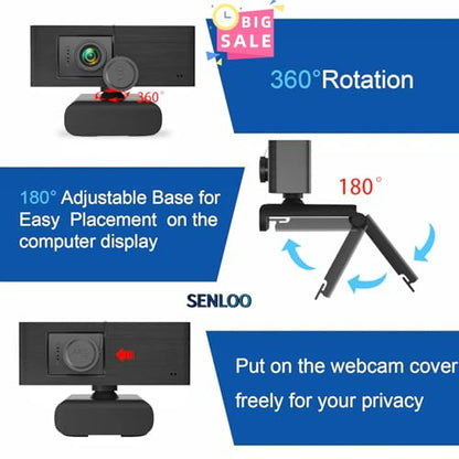 1080P Webcam HD for PC - Web Camera for Desktop Computer with Hi-fi Microphones, Privacy Cover - Computer Camera Wide Angle, Plug &Play, USB Web cam for Zoom, Skype, Teams, Streaming, Video Calling