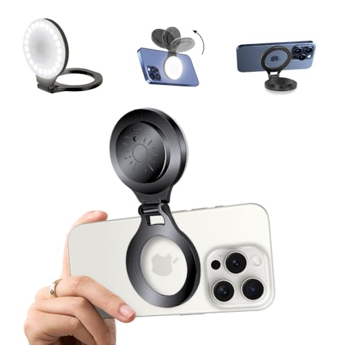 Selfie Ring LED Light for iPhone Picture,Magnetic Phone Light Camera Laptop Photography Lighting,Desk Ringlight Tripod Stand Video Record Streaming Vlog Makeup,Tiktok Content Creators Essentials Clip - color: Black