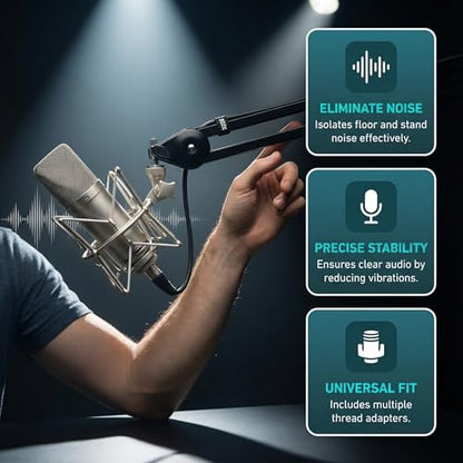 Microphone Shock Mount Mic Holder - Anti Vibration Spider Shockmount Compatible with Many Condenser Mics Like AT2020 MXL 770 MXL 990 Samson C01 Rode Procaster NT1-A Neumann U87 etc. - color: silver