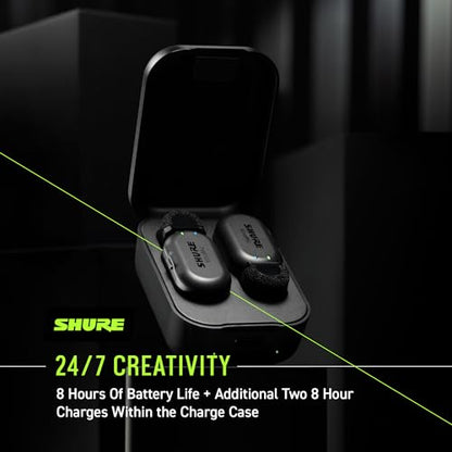 Shure MoveMic Two Kit, Pro Wireless Lavalier Microphones with Camera Receiver for DSLR, iPhone, Android, Mac, PC, 24-Hour Charge (MV-Two-KIT-Z7) | Includes 2 Clip-on Lavs, Charging Case and Camera Receiver, 8 Hr per Mic Plus Two Charges, IPX4, Bluetooth 5