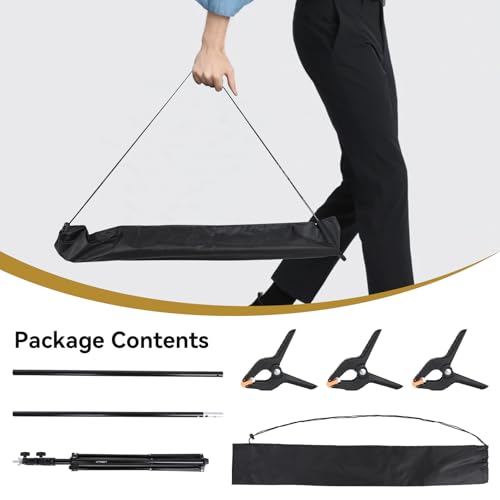 UTEBIT 3.5X6.5ft T-Shaped Backdrop Stand Support Kit with 3 Spring Clamps | Portable Photography Background Stand Videography Studio Green Screen T-Style Muslin Backdrops Stand for Parties Photo Video - size: 3.5x6.5ft
