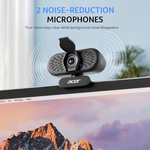 Acer 1080p Webcam USB Plug and Play Webcam for PC with Noise Cancellation Microphones Computer Camera for Desktop Streaming Gaming Online Meeting Wide Angle Privacy Cover A-to-C Adapter Easy Setup - color: Black
